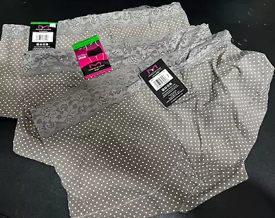 Maidenform Womens BOYSHORT L/XL 3 -Gray White Dotted Lace Cotton Stretch NEW $33 • $13.09