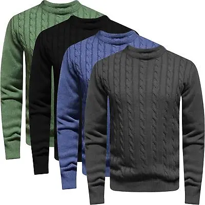 Ex-Brand Mens Chunky Cable Knitted Thick Jumper Long Sleeve Crew Neck Sweater • £11.99