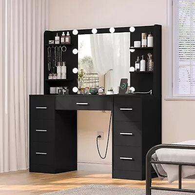 Large Vanity Desk With LED Lighted Mirror & Power Outlet 7 Drawers4 Shelves • $249.99