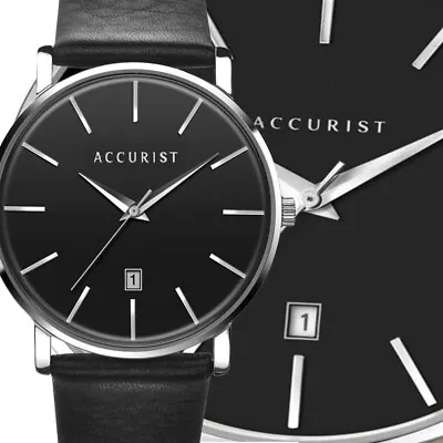 Accurist 7124 Slim Date Black Leather Strap RRP £84.99 2 Year Guarantee Watch • £44.90