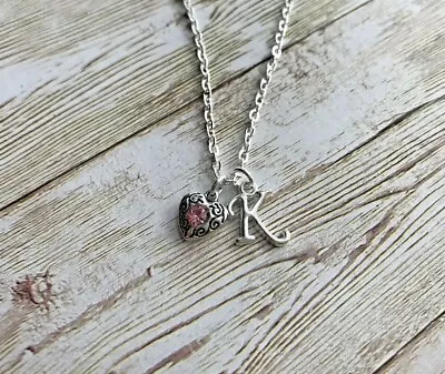£4.30 • Buy Personalised Initial (Silver Plated Letter) Necklace Heart Pendant Gift Bag