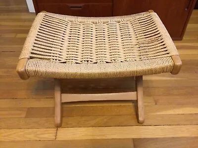 Danish Mod 70s MCM Hans Wegner Style Folding Rope Chair Ottoman/Stool Yugoslavia • $159.99