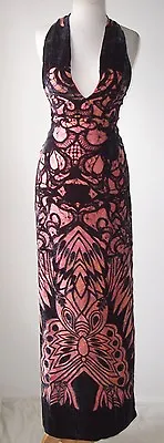 £635.90 • Buy CHRISTIAN LACROIX BAZAR Velvet Butterfly Print Open Back Halter Dress Gown 2