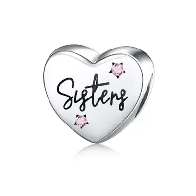 $25.99 • Buy SOLID Sterling Silver Pink Sisters Sister Heart Charm By Unique Designs