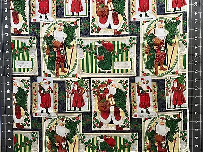 $14.95 • Buy Santa Claus Vintage Christmas Post Card Style Images W Metallic Gold Fabric 43in