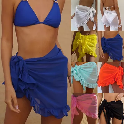 £4.99 • Buy Women Sarong Wrap Skirt Dress Chiffon Bikini Beach Cover Up Swimwear Swimsuit UK