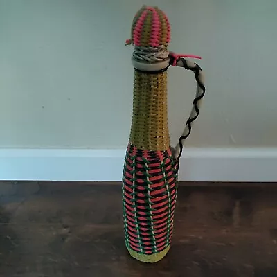 Vintage Plastic  Wicker Wrapped Wine Bottle  Made In Spain /  15  H • $12