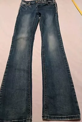 LA Idol Rhinestone Studded Bling Blue Jeans Size 14 Inseam29  • $19.77