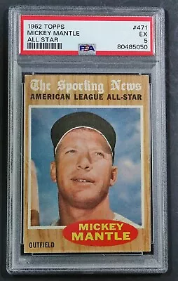 1962 Topps Mantle All Star #471 Yankees  Freshly Graded PSA 5 EX Nicely Centered • $89.99