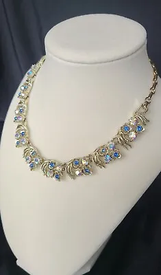 Vintage Coro Gold Tone Necklace Aurora Borealis Rhinestone  • $35