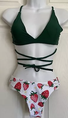 NWT Zaful Bikini 2 Piece Bathing Suit Swimsuit Set - Green/Strawberry Size 6 NEW • $19.99