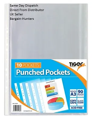 A3 Portrait Punched Pockets (90 Micron) - Ring Binder Sleeves Wallets • £3.45