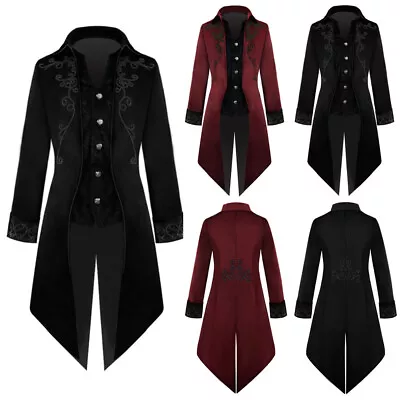 Men's Gothic Jacket Medieval Tailcoat Victorian Steampunk Coat Halloween Costume • $35.19