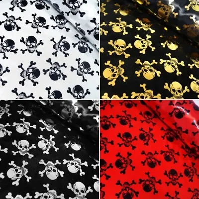 Satin Fabric Foil Skulls & Crossbones Halloween Pirate 150cm Wide Cosplay • £3.65