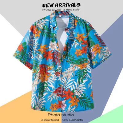 Men Hawaiian Shirt Fashion Beach Short Sleeve Tops Holiday Clothing Fancy Summer • £6.99