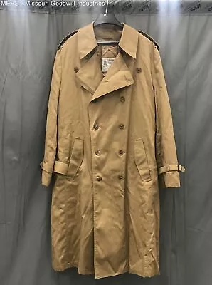 London Fog Men Khaki Lined Trench Coat W/Tie Belt - Size 44L • $14.99