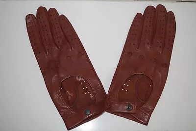 NEW 7.5 Vintage Brown Leather Driving Gloves Tan Open Knuckles Snap Close • $18