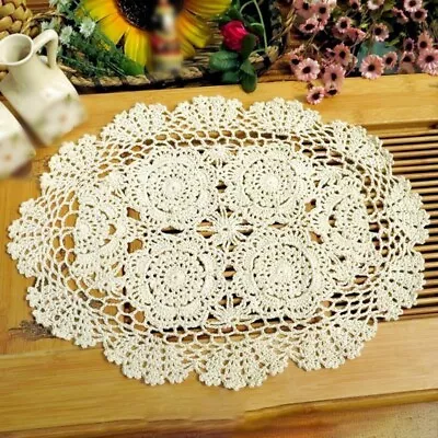 Retro Style Oval Placemat Table Place Mat Vintage Hand Crochet Cotton Lace • $25.49