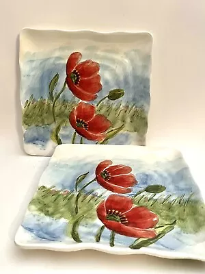 Maxcera Dish Set Of 2 Flowing Poppies Design 9x9 • $17.69