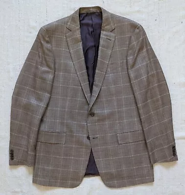 Ermenegildo Zegna Suit Jacket 46L Beige Purple Plaid Wool Silk Linen Blazer • $79.87