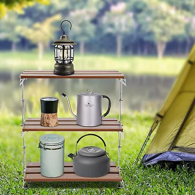Camping Folding Storage Rack Portable Outdoor Cookware Storage 3 Tier Table • $49.40