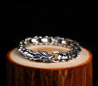 Viking Bracelet For Men Stainless Steel Silver Gothic Dragon Link Chain Jewelry • $9.49