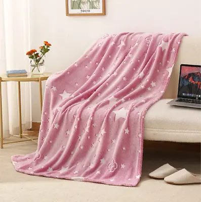 Glow In The Dark Pink Stars Blanket - Soft Kids Throw - Free Postage • $60