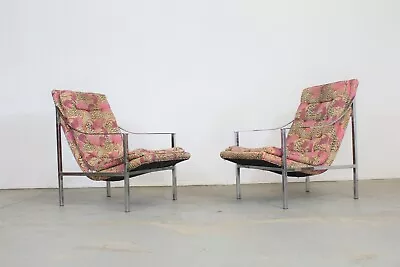 Pair Of Mid-Century Modern Milo Baughman Style Chrome Scoop Seat Lounge Chairs • $3695