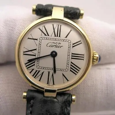 Vintage Must De Cartier 18 K Gold Vermeil Quartz Watch With Orig Crocodile Strap • $2199