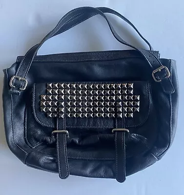 Tylie Malibu Black Soft Leather Studded Purse Handbag 14”x 10” EUC • $45