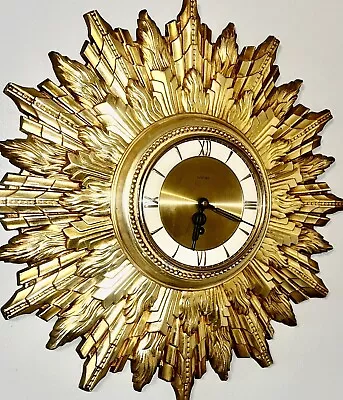 VTG Antique MCM Welby Wins Up Sunburst Wall Clock Gold 8 Day 29  • $145