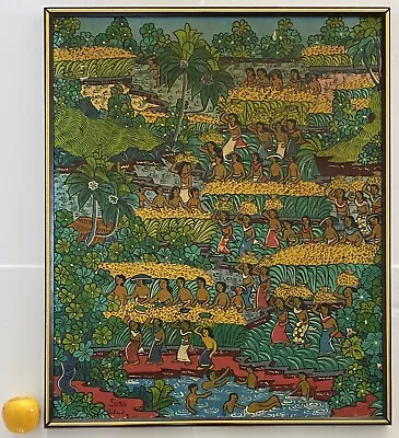 I Ketut Soki Vintage Rice Harvest Farmer Landscape Portrait Balinese Painting • $1050