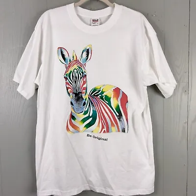 Vintage Rainbow Striped Zebra Shirt Adult Large Anvil Be Original Graphic 90s • $27.99