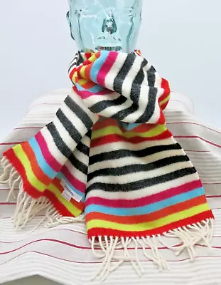 Johnstons Lambswool Scarf Multicolour Stripe Rainbow Tassels • £9.99