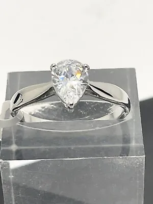 Ladies Pear Ring Silver Solitaire Engagement Cubic Zirconia Stainless Steel 994 • £17.99