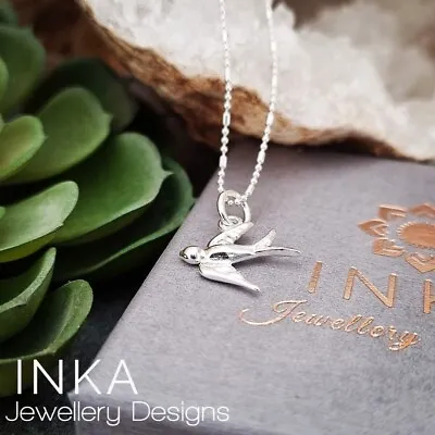 Inka 925 Sterling Silver Ball Bead Necklace With Swallow Bird  Pendant 16  Chain • $22.73