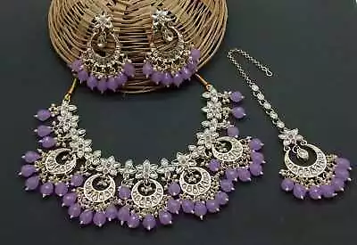 Indian Gold Plated Bollywood Style Kundan Bridal Choker Necklace Jewelry Set • $26.09