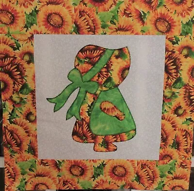 Sunflower Tonal Green Sue Doll Applique Mini Quilt Top Only 15 1/2 In. Sq. #992 • $14.99