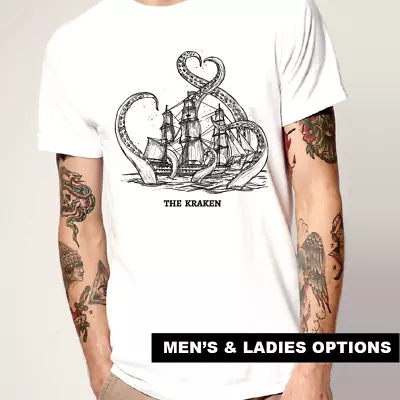 Cool T-Shirts THE KRAKEN Octopus Monster Pirate Ship T-Shirt Vintage Funny Gift • $48.95