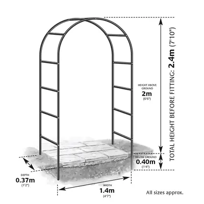 2.4m Metal Garden Arch Heavy Duty Strong Tubular Rose Climbing Plants Archway • £15.15