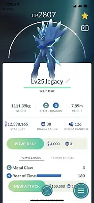 Dialga Lv25 Origin FormeRoar Of Time Legacy Pokémon Go TradeRegistered Only • $6.80