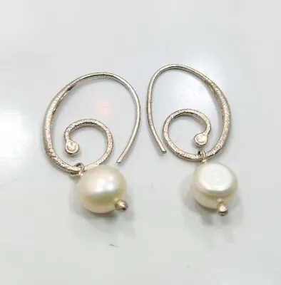 Beautiful Modern Sterling Silver 925 Spiral Pearl Drop Ladies Earrings • $33.75