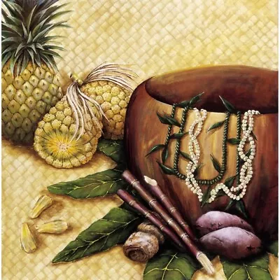 Hala Kahiki  Still Life Of Koa Bowl And Fresh Food On Lauhala Mat . By Sandra • $20.53