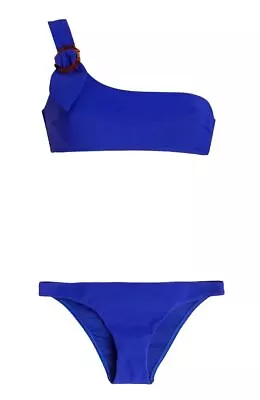 Zimmermann Nina Buckle  Bikini | One Shoulder Royal Blue Tortoiseshell Clasp • $139.99