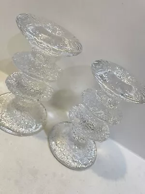 $115 • Buy Vintage Iittala Finland Midcentury Pair Of Glass Candleholders By Timo Sarpaneva