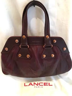 Superb! Lancel Bag - Thick Burgundy Red Leather - Mediium -Top Handle Studs FAB! • £250