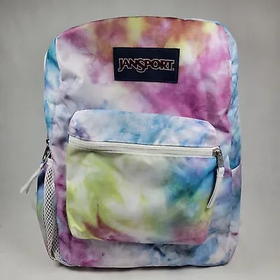 JanSport Superbreak Student Backpack Tie-Dye White Pink Blue EUC • £23.71