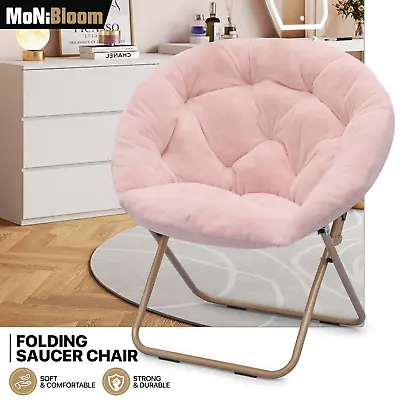 Pink 33  Foldable Soft Faux Fur Saucer Chair Lazy Cozy Moon Chair W/Metal Frame • $61.99