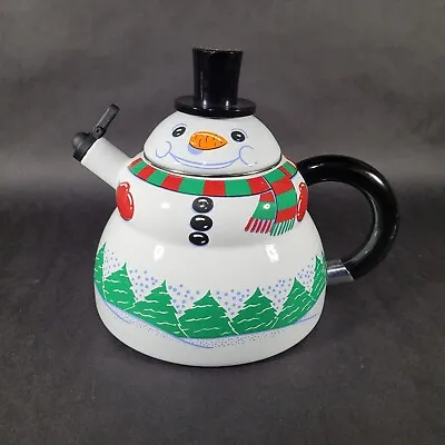 Vintage Enamelware Roshco Snowman Tea Kettle 3 Quart Tea Pot • $29.97