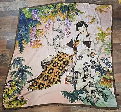 Scarf Oriental Geisha Girl Colorful Flower Large Watercolor 43 ×43  • $14.95